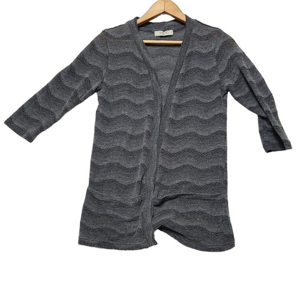 Romy Womens Open Front Cardigan Gray Size S Front Pockets